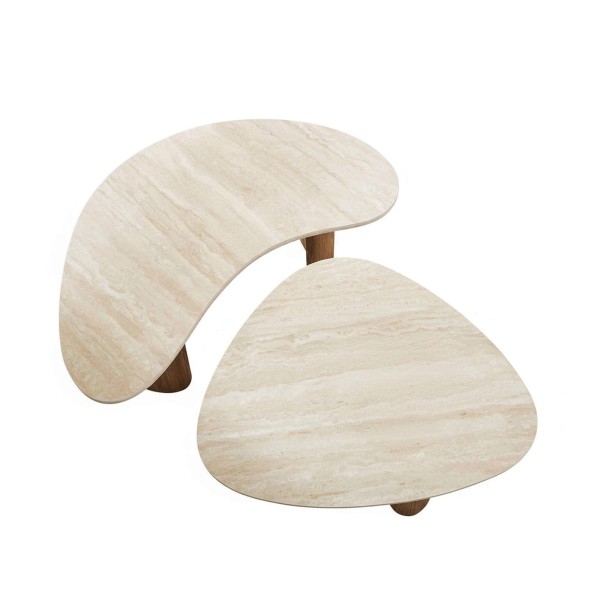 Design-Couchtisch aus Holz mit Keramikplatte in Travertin-Marmoroptik – Tavola