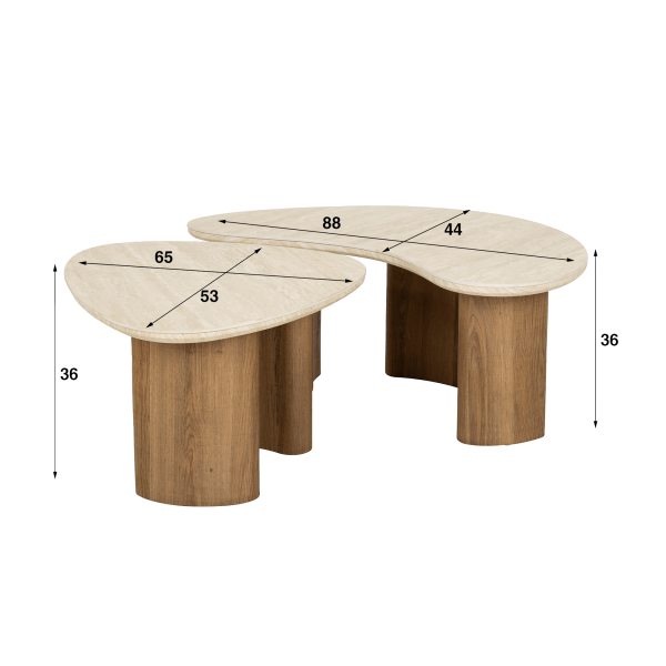 Design-Couchtisch aus Holz mit Keramikplatte in Travertin-Marmoroptik – Tavola