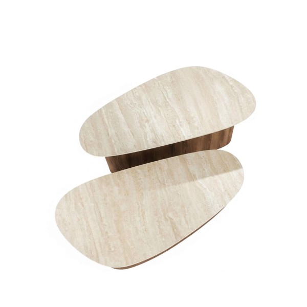 Set van 2 dreieckigen Couchtischen aus Travertin-Keramik – Tavola