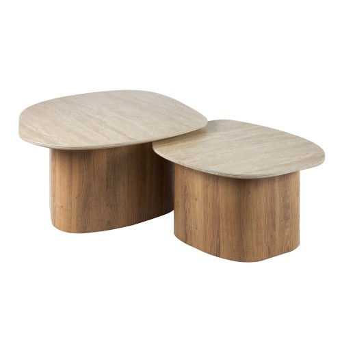 Zeitgenössischer Couchtisch aus Travertin-Keramik (2er-Set) – Tavola