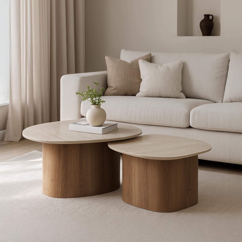 Zeitgenössischer Couchtisch aus Travertin-Keramik (2er-Set) – Tavola