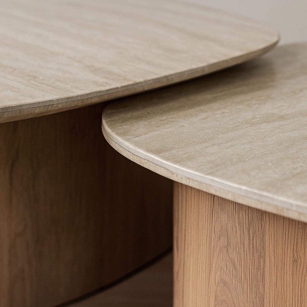 Zeitgenössischer Couchtisch aus Travertin-Keramik (2er-Set) – Tavola