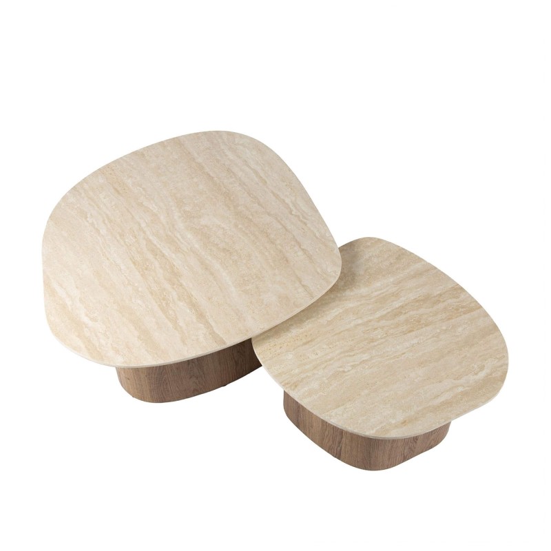 Zeitgenössischer Couchtisch aus Travertin-Keramik (2er-Set) – Tavola