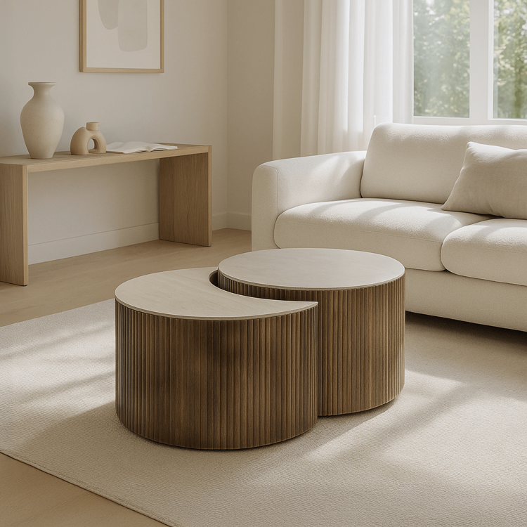 Halbrunder Couchtisch aus massivem Mangoholz (2er-Set) – Nuovo