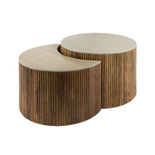 Halbrunder Couchtisch aus massivem Mangoholz (2er-Set) – Nuovo