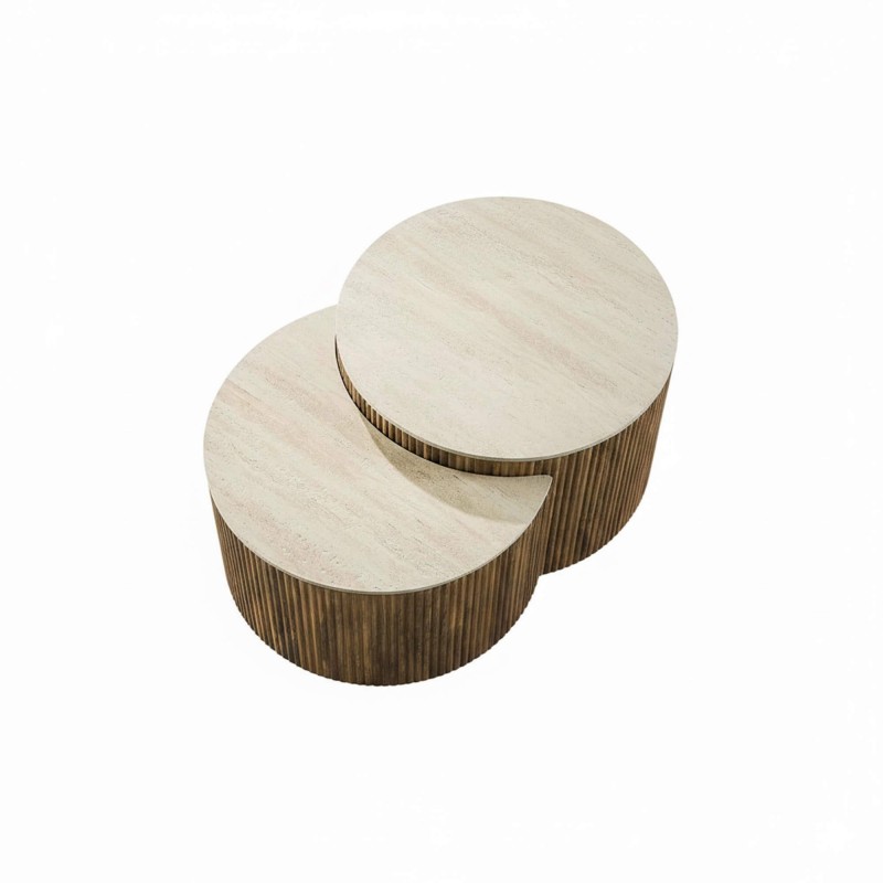 Halbrunder Couchtisch aus massivem Mangoholz (2er-Set) – Nuovo