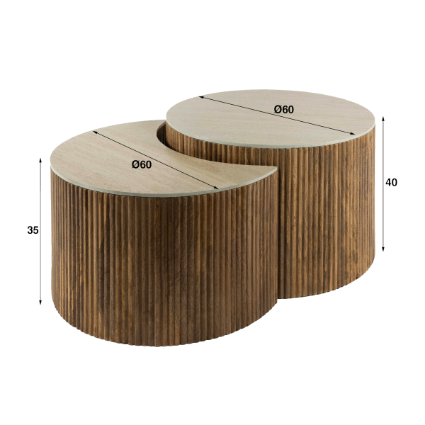 Halbrunder Couchtisch aus massivem Mangoholz (2er-Set) – Nuovo