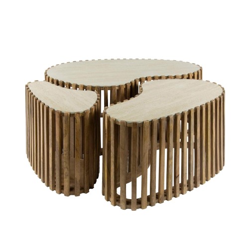 Halbrunder Couchtisch aus massivem Mangoholz (3er-Set) – Nuovo