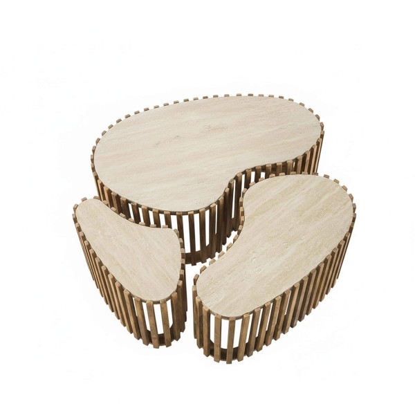Halbrunder Couchtisch aus massivem Mangoholz (3er-Set) – Nuovo