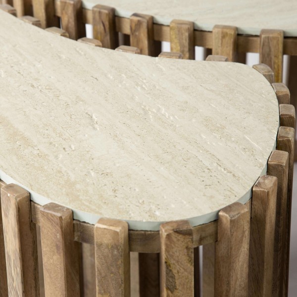 Halbrunder Couchtisch aus massivem Mangoholz (3er-Set) – Nuovo