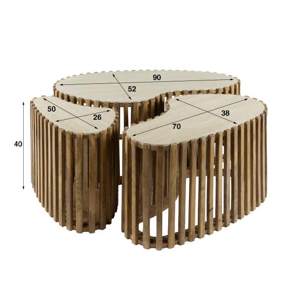 Halbrunder Couchtisch aus massivem Mangoholz (3er-Set) – Nuovo