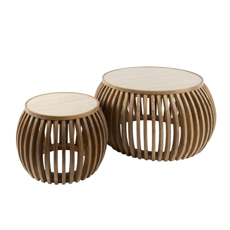 2-teiliges Set runder Couchtische aus Mangoholz met Keramikplatte – Nuovo