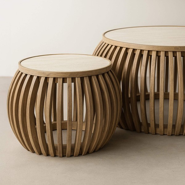 2-teiliges Set runder Couchtische aus Mangoholz met Keramikplatte – Nuovo