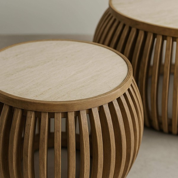 2-teiliges Set runder Couchtische aus Mangoholz met Keramikplatte – Nuovo