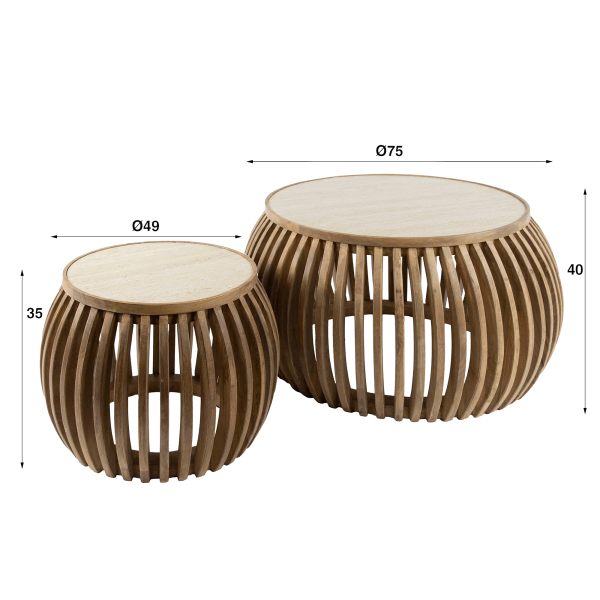 2-teiliges Set runder Couchtische aus Mangoholz met Keramikplatte – Nuovo