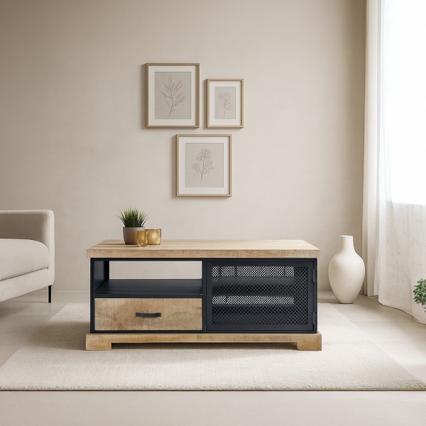 Wohnzimmertisch im Industriestil aus Massivholz und Metall – Cambridge
