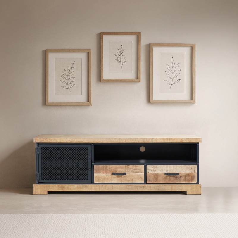 TV-Möbel 150 cm aus Massivholz und Metall - Cambridge