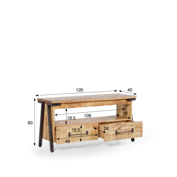 TV-Möbel Holz & Metall 120 cm - Retro Archi