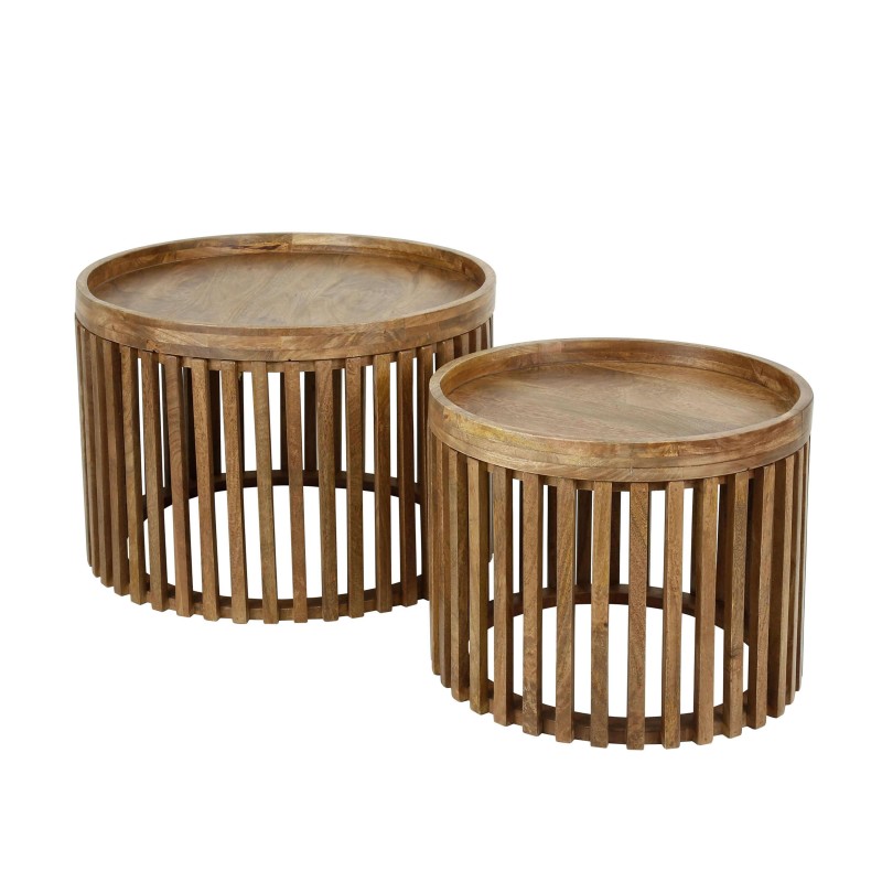 Runde Couchtische aus naturbelassenem Mangoholz (2er-Set) – Orbit