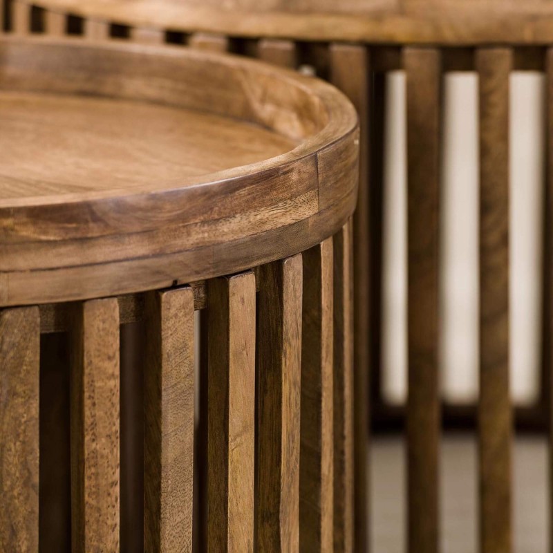 Runde Couchtische aus naturbelassenem Mangoholz (2er-Set) – Orbit