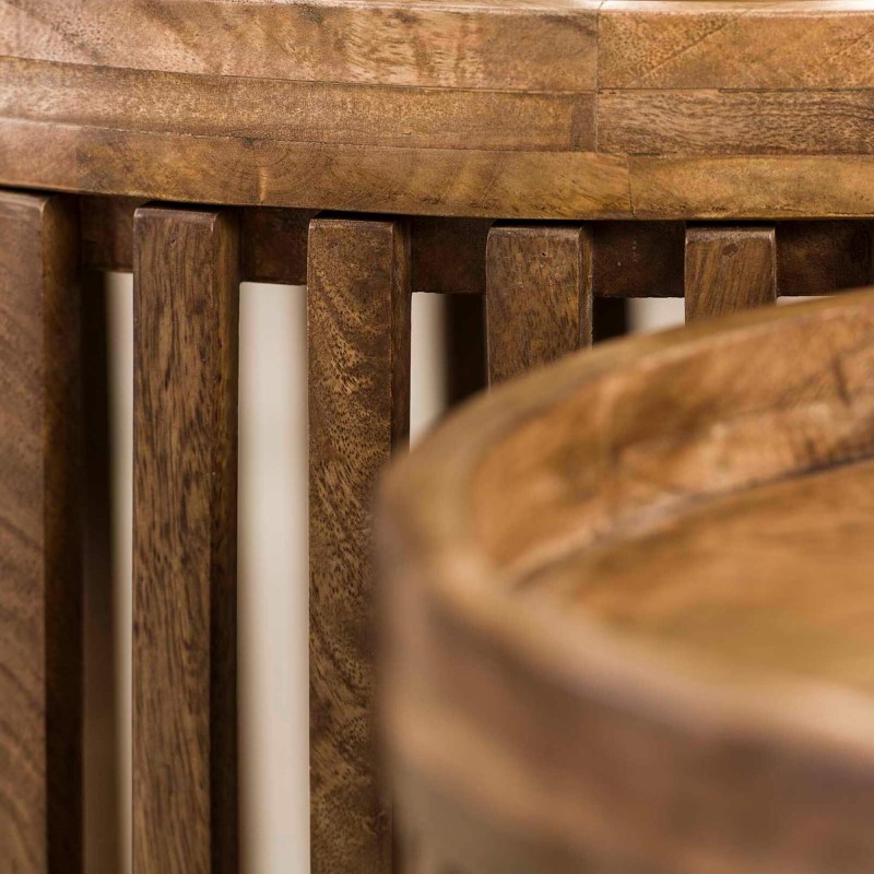 Runde Couchtische aus naturbelassenem Mangoholz (2er-Set) – Orbit