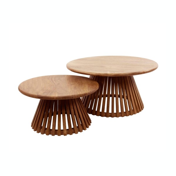 Kegelförmiger Couchtisch aus natürlichem Mangoholz (2er-Set) – Orbit