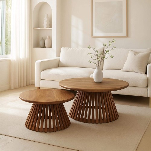 Kegelförmiger Couchtisch aus natürlichem Mangoholz (2er-Set) – Orbit