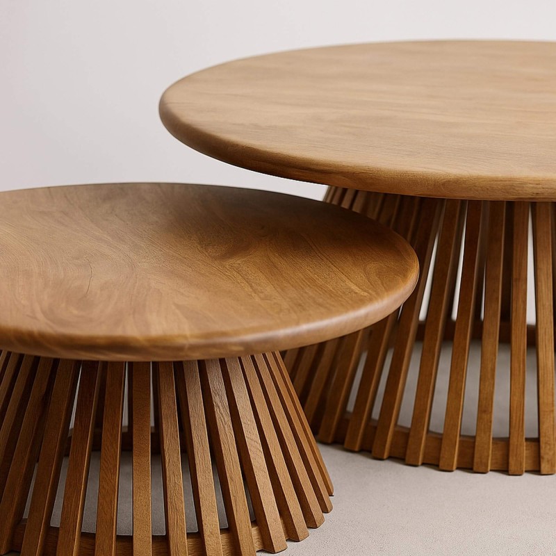 Kegelförmiger Couchtisch aus natürlichem Mangoholz (2er-Set) – Orbit