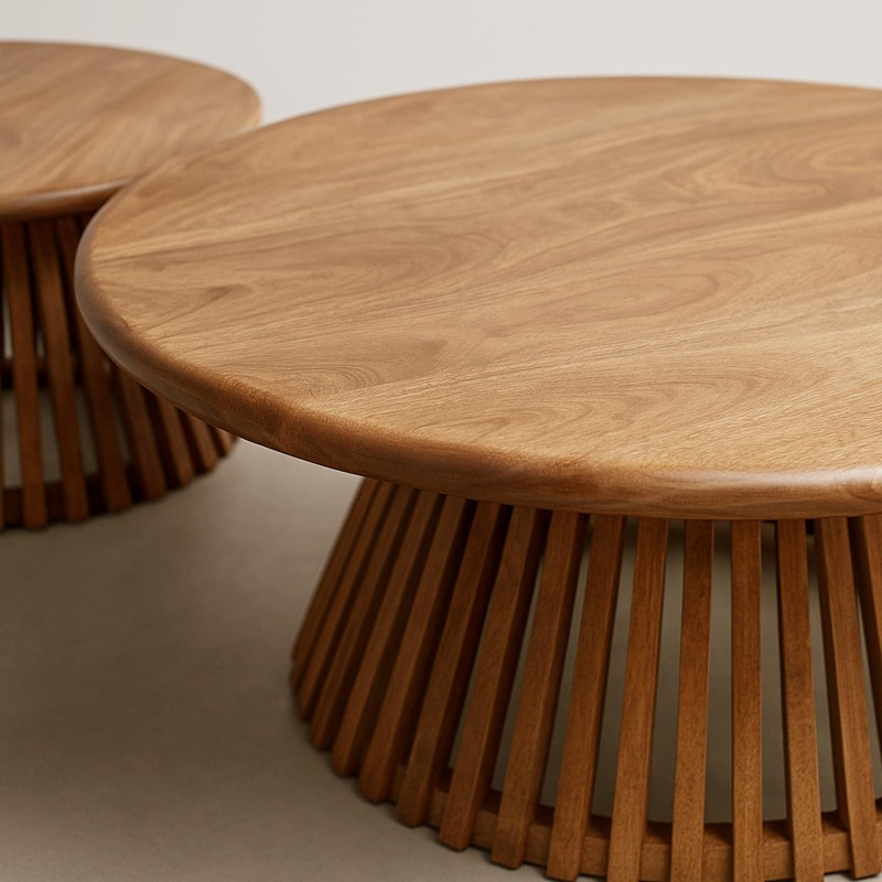 Kegelförmiger Couchtisch aus natürlichem Mangoholz (2er-Set) – Orbit