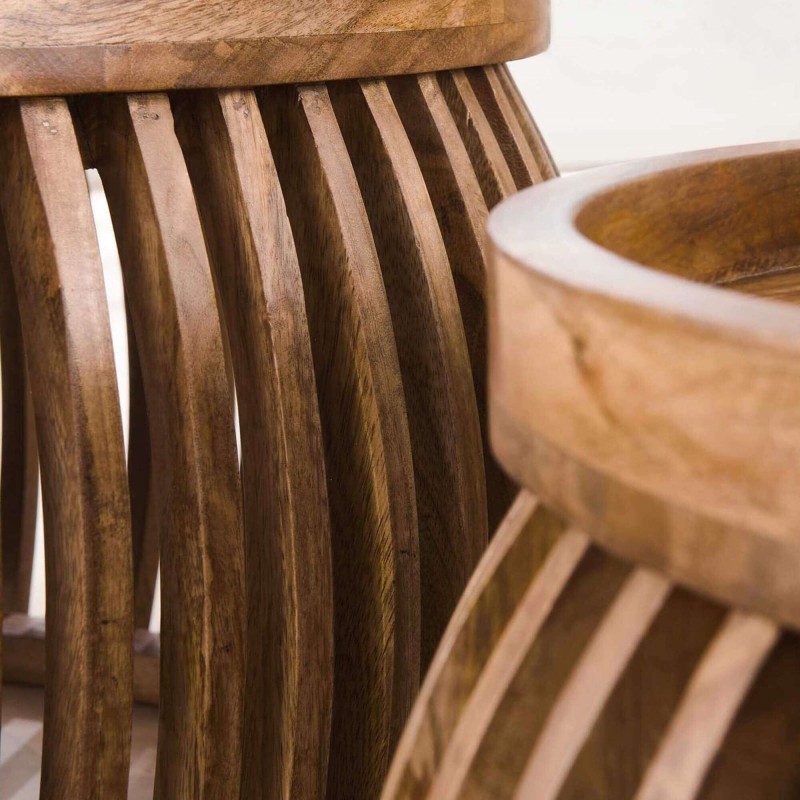 Set aus 2 runden Couchtischen aus massivem Mangoholz – Orbit