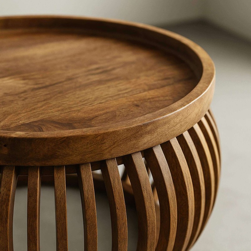 Set aus 2 runden Couchtischen aus massivem Mangoholz – Orbit