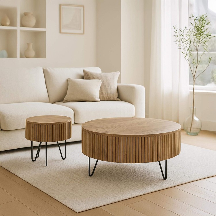 Runde Couchtische aus massivem Mangoholz (2er-Set) – Cresco