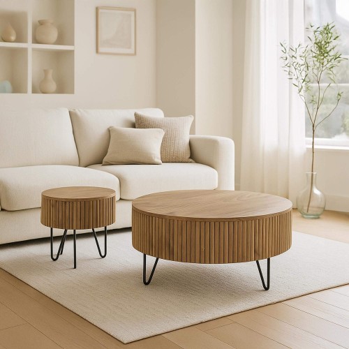 Runde Couchtische aus massivem Mangoholz (2er-Set) – Cresco