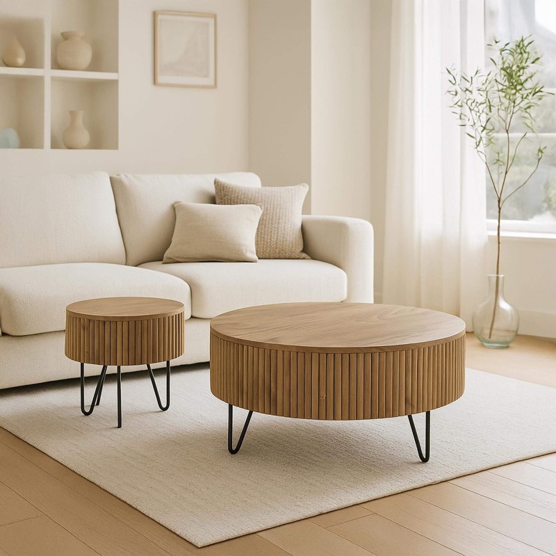 Runde Couchtische aus massivem Mangoholz (2er-Set) – Cresco