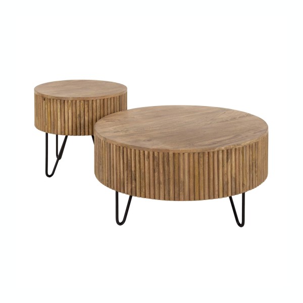 Runde Couchtische aus massivem Mangoholz (2er-Set) – Cresco