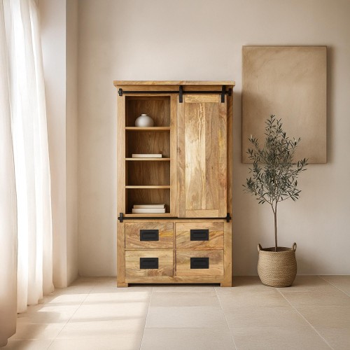 Hoher Buffetschrank im Industrie-Stil aus Holz und Metall 90 cm – Paris