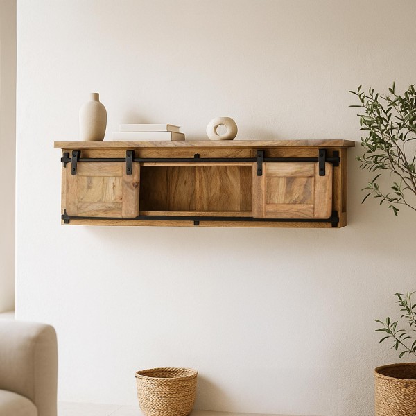 Industrielles Wandregal aus Holz und Metall – Paris