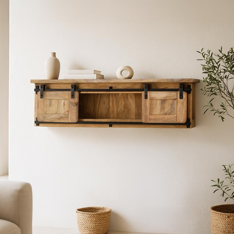 Industrielles Wandregal aus Holz und Metall – Paris