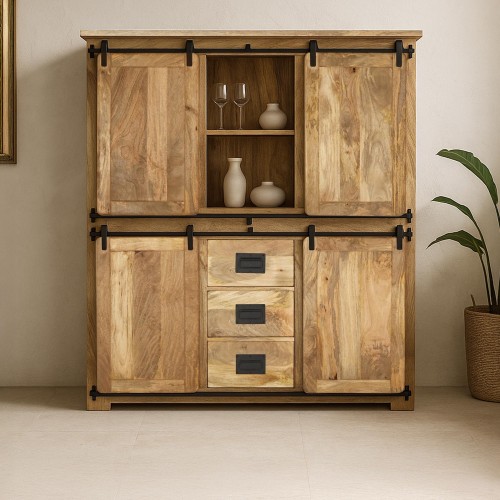 Industrielle Vitrine aus Holz und Metall 150 cm - Paris