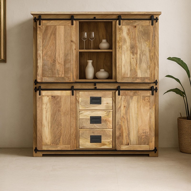 Industrielle Vitrine aus Holz und Metall 150 cm - Paris