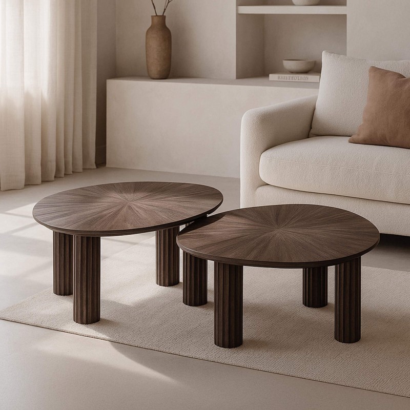 Couchtisch-Set aus braunem Teakholz (2er-Set) – Ovo