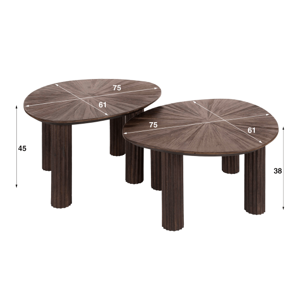 Couchtisch-Set aus braunem Teakholz (2er-Set) – Ovo
