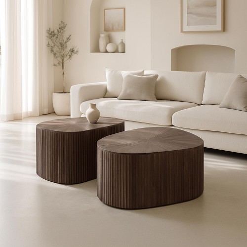 Tisch-Set aus Teakholz in organischer Form (2er-Set) – Ovo