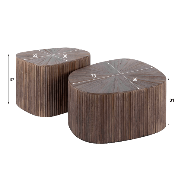 Tisch-Set aus Teakholz in organischer Form (2er-Set) – Ovo