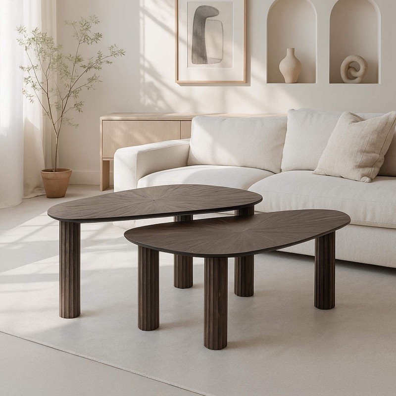 Set van 2 runde Couchtische aus Teakholz – Ovo