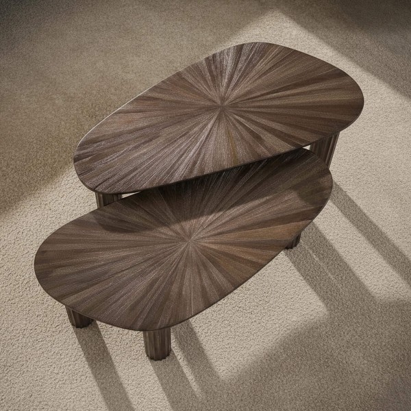 Set van 2 runde Couchtische aus Teakholz – Ovo