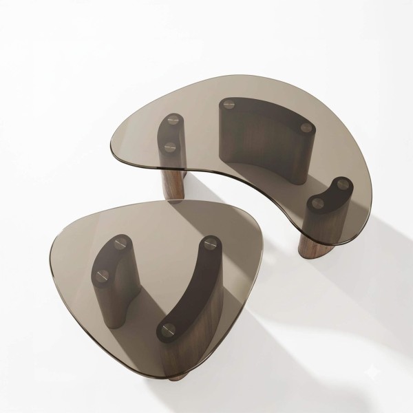 Organisch geformter Couchtisch mit Glasplatte (2er-Set) – Tinto