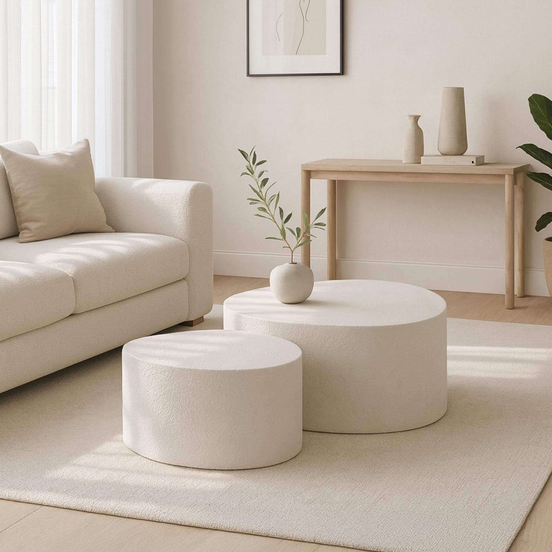 Design-Couchtisch aus weißem Verbundmarmor (2er-Set) – Arco