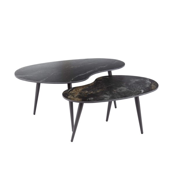 Set aus 2 organisch geformten Keramik-Couchtischen