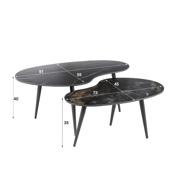 Set aus 2 organisch geformten Keramik-Couchtischen